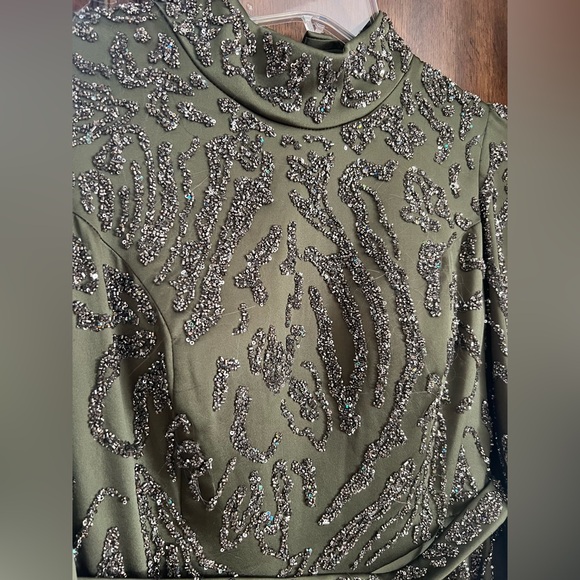 Olive Green Beaded Formal Gown - Picture 2 of 8